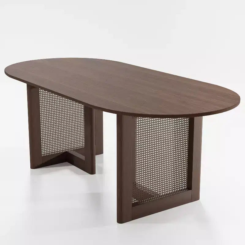 PexFix Modern Farmhouse Kitchen Dining Room Table Home Furniture Oval Oak Kitchen Table with Rattan Woven Legs for Kitchen Bar Living Room