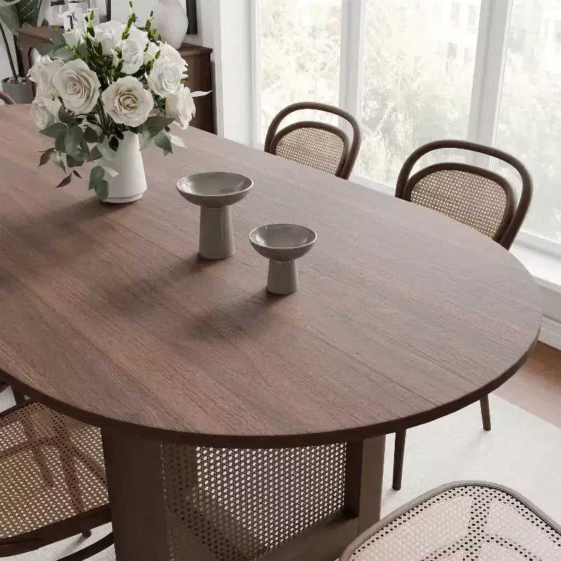 PexFix Modern Farmhouse Kitchen Dining Room Table Home Furniture Oval Oak Kitchen Table with Rattan Woven Legs for Kitchen Bar Living Room
