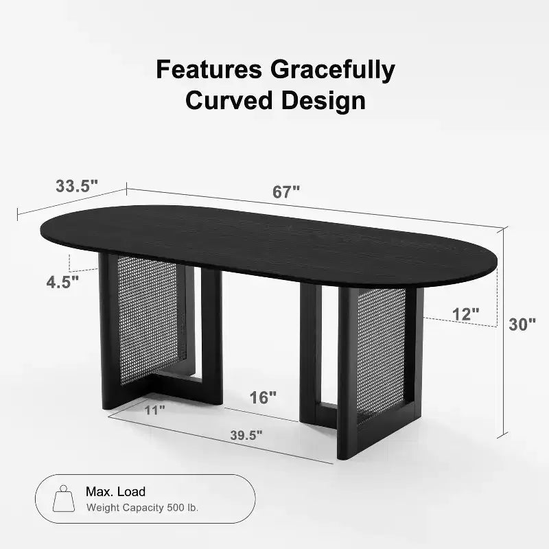 PexFix Modern Farmhouse Kitchen Dining Room Table Home Furniture Oval Oak Kitchen Table with Rattan Woven Legs for Kitchen Bar Living Room