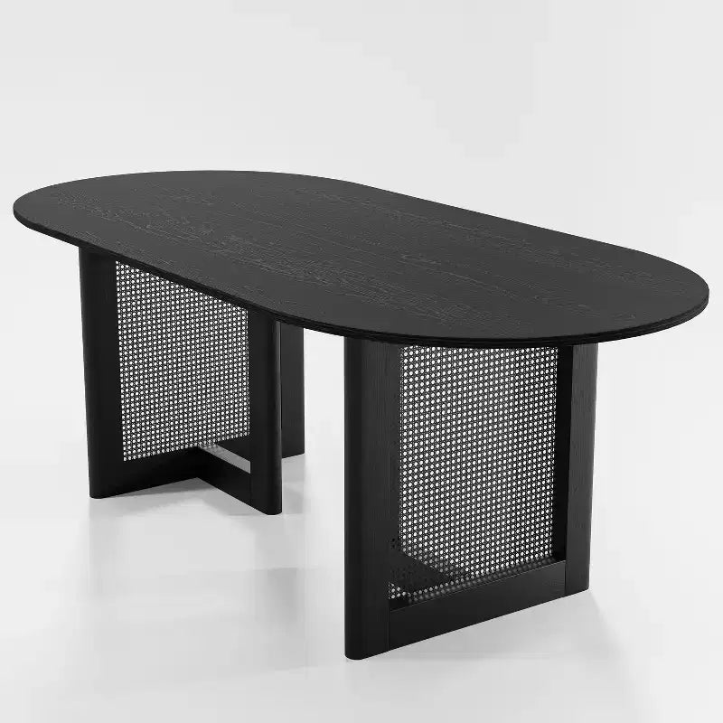 PexFix Modern Farmhouse Kitchen Dining Room Table Home Furniture Oval Oak Kitchen Table with Rattan Woven Legs for Kitchen Bar Living Room