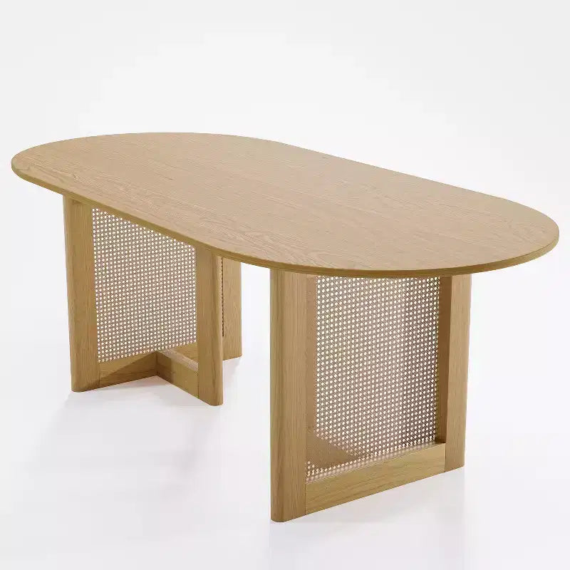 PexFix Modern Farmhouse Kitchen Dining Room Table Home Furniture Oval Oak Kitchen Table with Rattan Woven Legs for Kitchen Bar Living Room