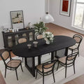 PexFix Modern Farmhouse Kitchen Dining Room Table Home Furniture Oval Oak Kitchen Table with Rattan Woven Legs for Kitchen Bar Living Room