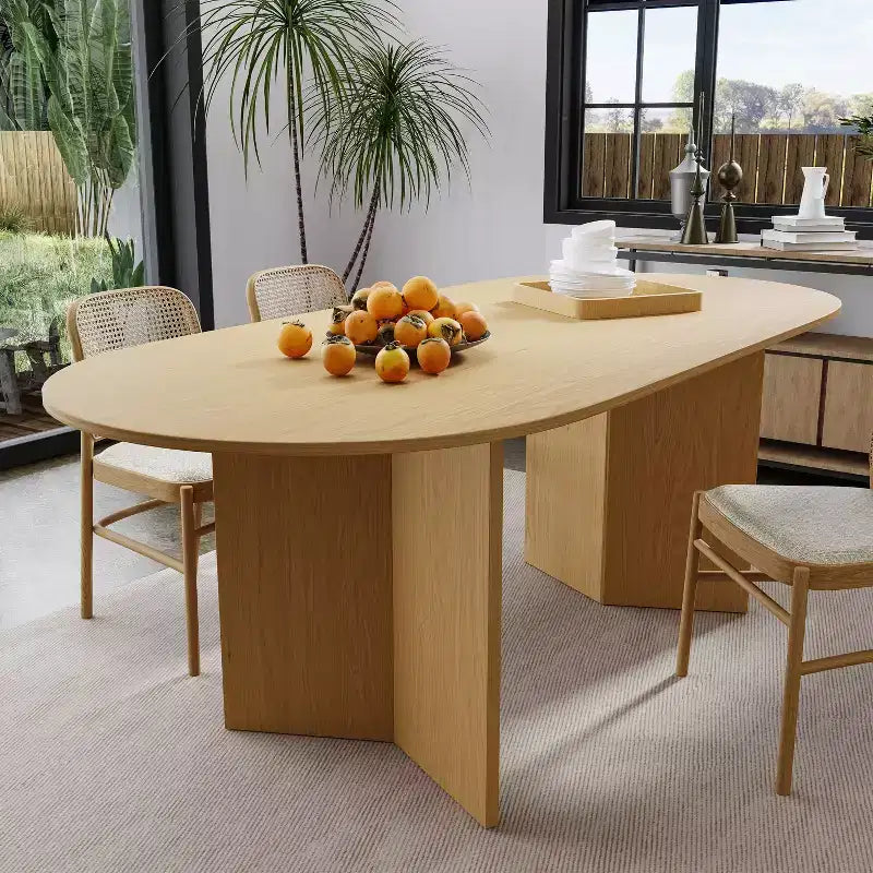 PexFix Solid Wood Farmhouse Dining Table with V-Shaped Legs and Oval Wood Top for Modern Dining Rooms & Family Gatherings