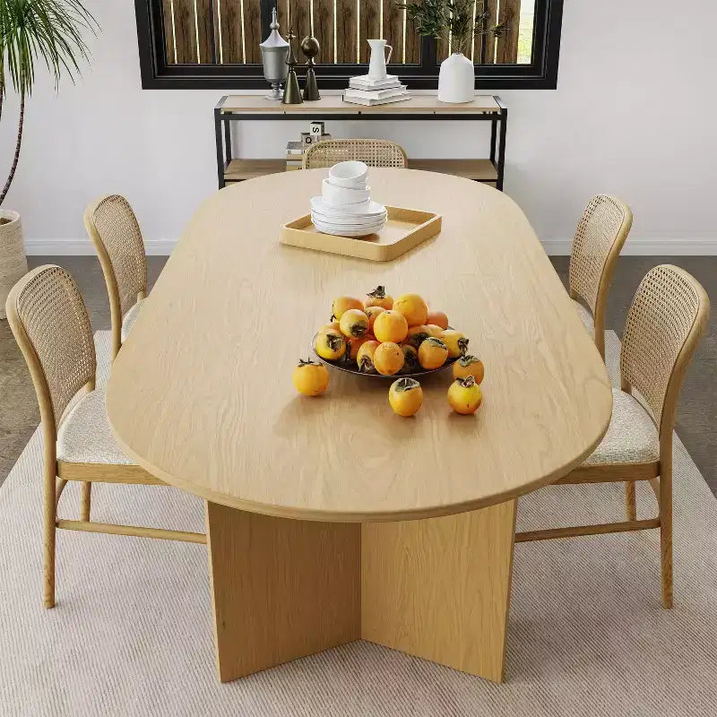 PexFix Solid Wood Farmhouse Dining Table with V-Shaped Legs and Oval Wood Top for Modern Dining Rooms & Family Gatherings