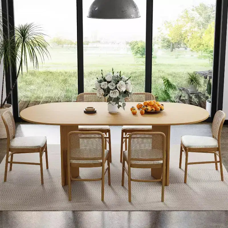 PexFix Solid Wood Farmhouse Dining Table with V-Shaped Legs and Oval Wood Top for Modern Dining Rooms & Family Gatherings