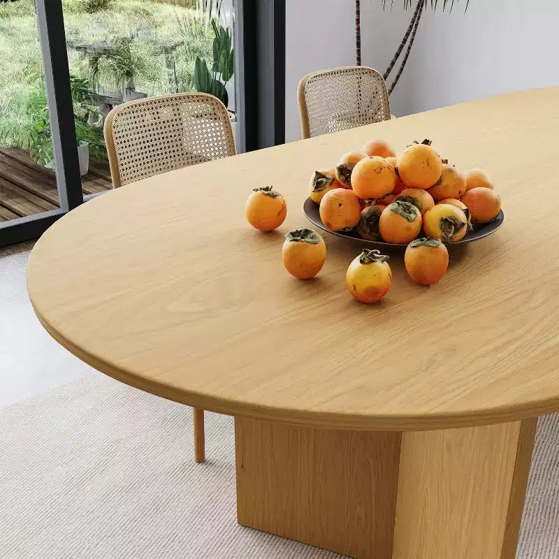 PexFix Solid Wood Farmhouse Dining Table with V-Shaped Legs and Oval Wood Top for Modern Dining Rooms & Family Gatherings