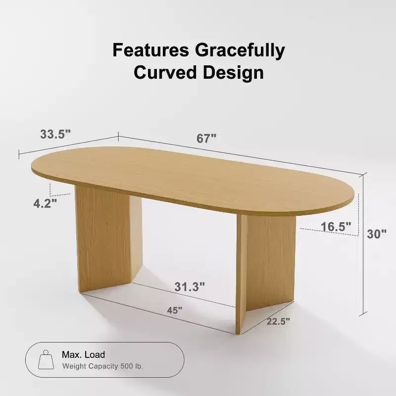 PexFix Solid Wood Farmhouse Dining Table with V-Shaped Legs and Oval Wood Top for Modern Dining Rooms & Family Gatherings