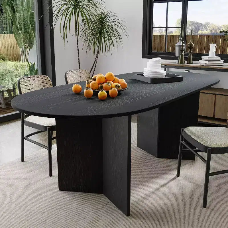 PexFix Solid Wood Farmhouse Dining Table with V-Shaped Legs and Oval Wood Top for Modern Dining Rooms & Family Gatherings