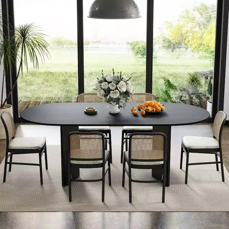 PexFix Solid Wood Farmhouse Dining Table with V-Shaped Legs and Oval Wood Top for Modern Dining Rooms & Family Gatherings
