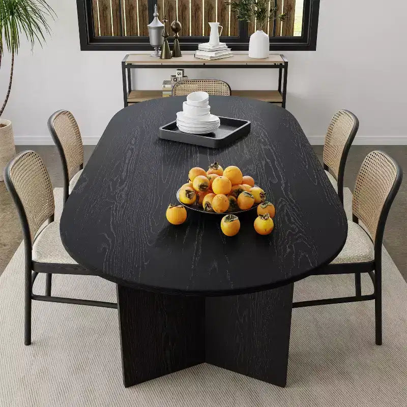 PexFix Solid Wood Farmhouse Dining Table with V-Shaped Legs and Oval Wood Top for Modern Dining Rooms & Family Gatherings
