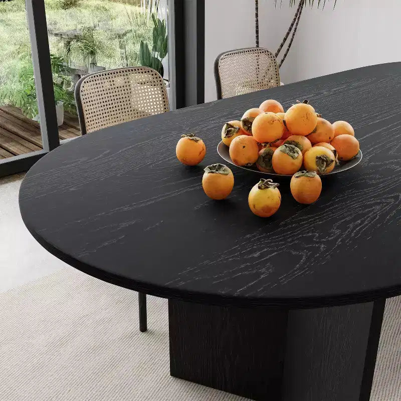PexFix Solid Wood Farmhouse Dining Table with V-Shaped Legs and Oval Wood Top for Modern Dining Rooms & Family Gatherings