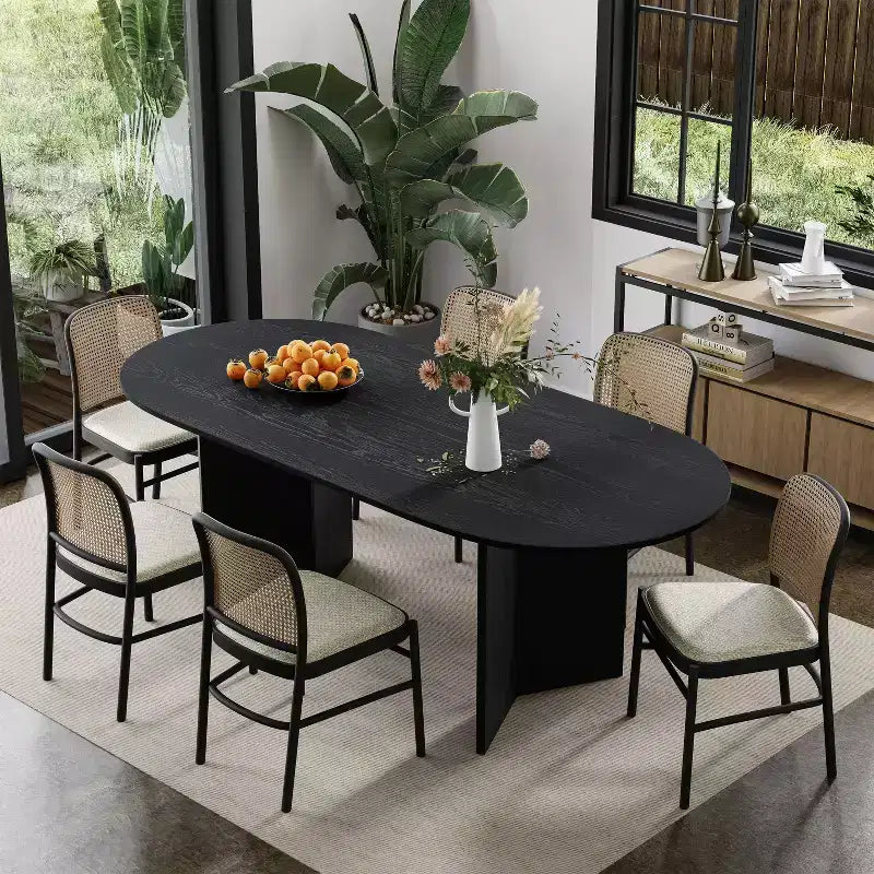 PexFix Solid Wood Farmhouse Dining Table with V-Shaped Legs and Oval Wood Top for Modern Dining Rooms & Family Gatherings