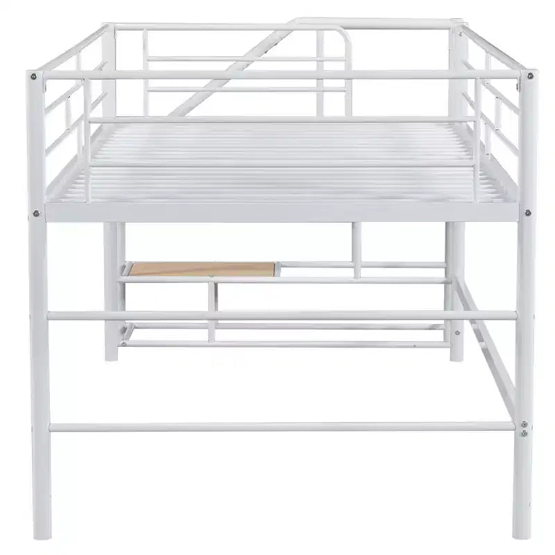 Luxystar Twin Size Mid Loft Bed with Fence and Stairs