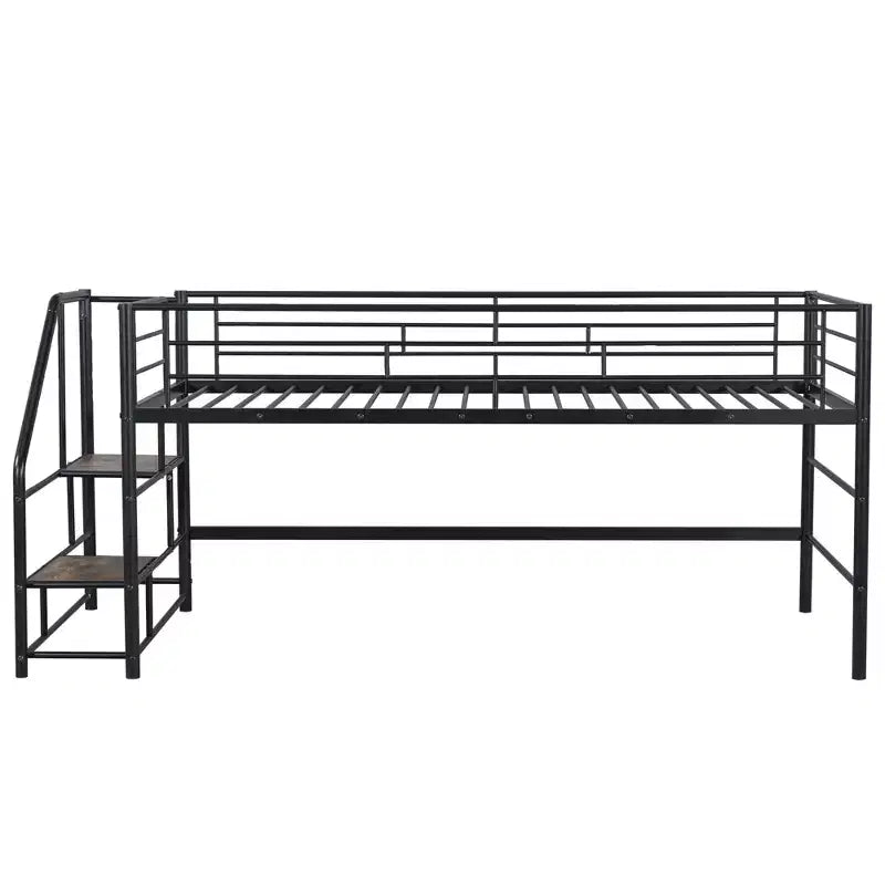 Luxystar Twin Size Mid Loft Bed with Fence and Stairs
