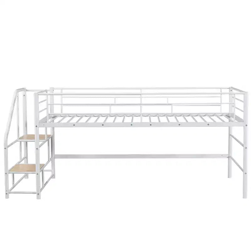 Luxystar Twin Size Mid Loft Bed with Fence and Stairs