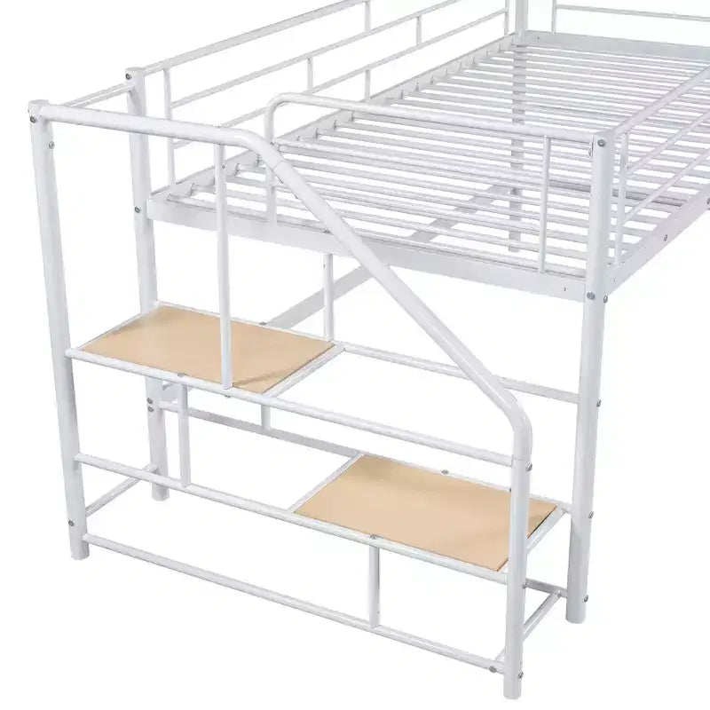 Luxystar Twin Size Mid Loft Bed with Fence and Stairs