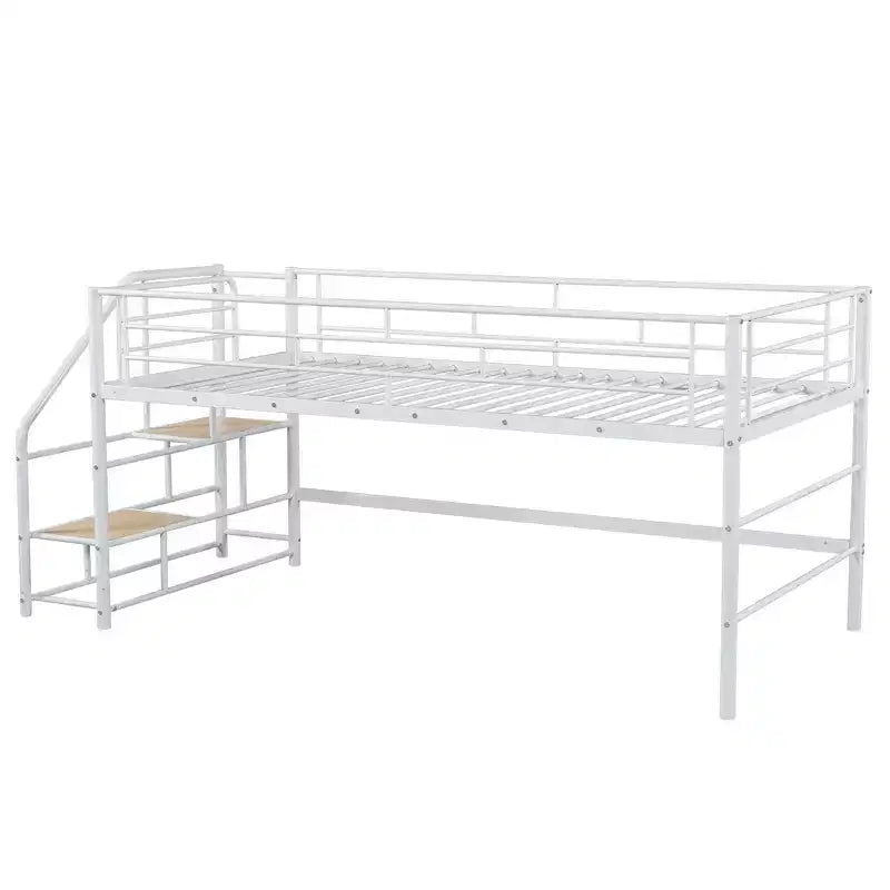 Luxystar Twin Size Mid Loft Bed with Fence and Stairs