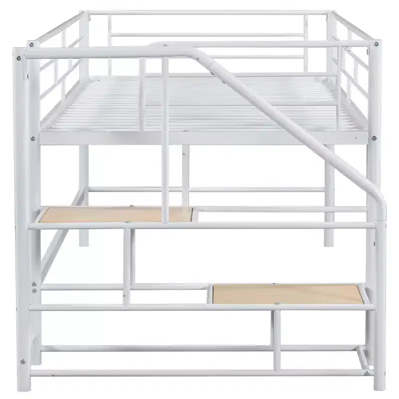 Luxystar Twin Size Mid Loft Bed with Fence and Stairs