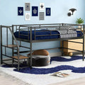 Luxystar Twin Size Mid Loft Bed with Fence and Stairs
