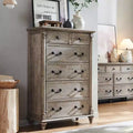 BALHAM TRADE-Farmhouse 6 Drawers Dresser Chests 4 Solid Wood Feet for Bedroom, Living Room