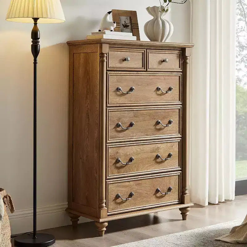 BALHAM TRADE-Farmhouse 6 Drawers Dresser Chests 4 Solid Wood Feet for Bedroom, Living Room