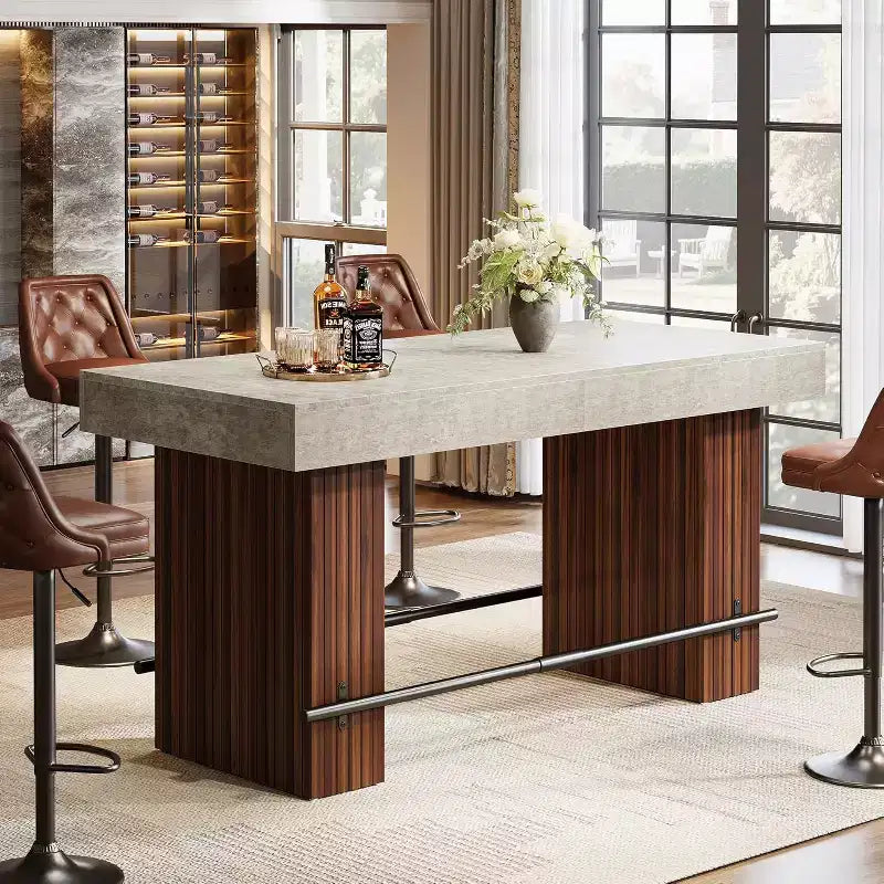Lantine 62.2 Inch Bar Table, Industrial Counter Height Pub Table, Rectangular Home Bar Units with Metal Footrest for Home Kitchen, Dining Room, Bistro