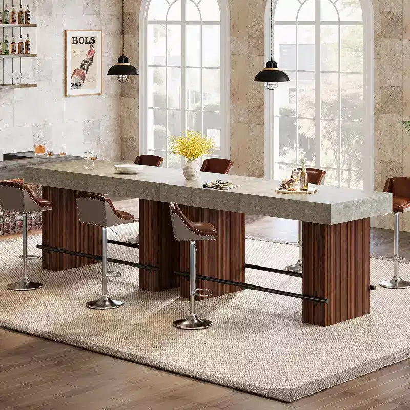 Lantine 62.2 Inch Bar Table, Industrial Counter Height Pub Table, Rectangular Home Bar Units with Metal Footrest for Home Kitchen, Dining Room, Bistro