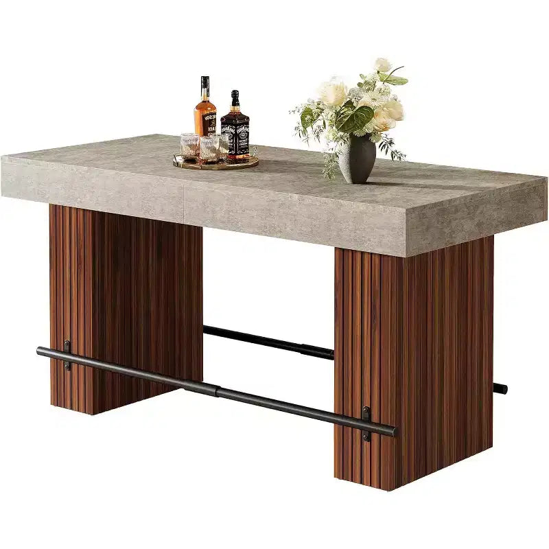 Lantine 62.2 Inch Bar Table, Industrial Counter Height Pub Table, Rectangular Home Bar Units with Metal Footrest for Home Kitchen, Dining Room, Bistro