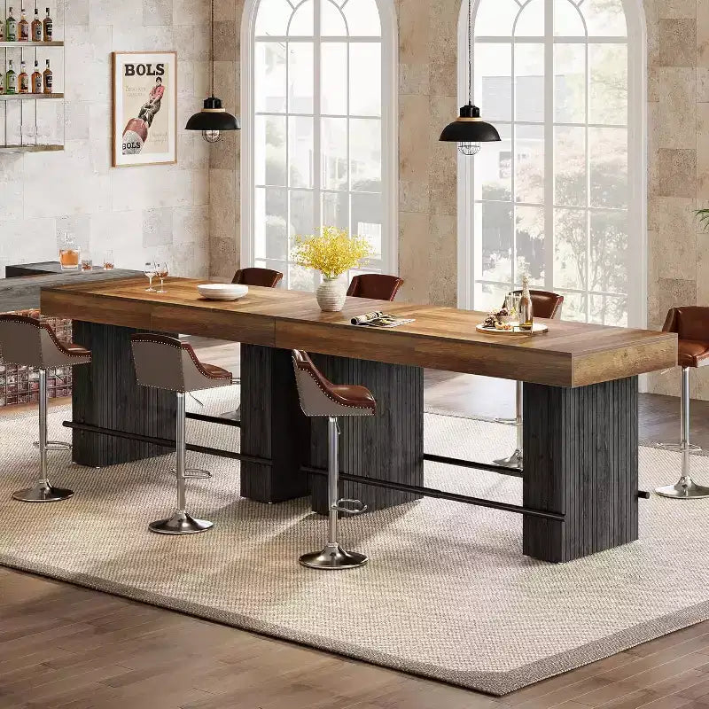 Lantine 62.2 Inch Bar Table, Industrial Counter Height Pub Table, Rectangular Home Bar Units with Metal Footrest for Home Kitchen, Dining Room, Bistro