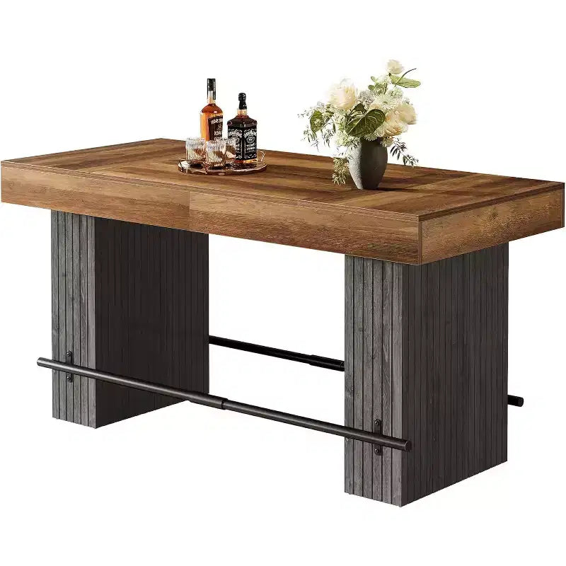 Lantine 62.2 Inch Bar Table, Industrial Counter Height Pub Table, Rectangular Home Bar Units with Metal Footrest for Home Kitchen, Dining Room, Bistro