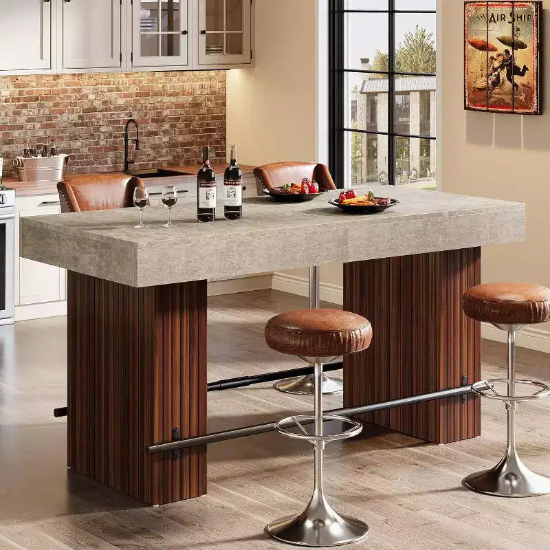 Lantine 62.2 Inch Bar Table, Industrial Counter Height Pub Table, Rectangular Home Bar Units with Metal Footrest for Home Kitchen, Dining Room, Bistro