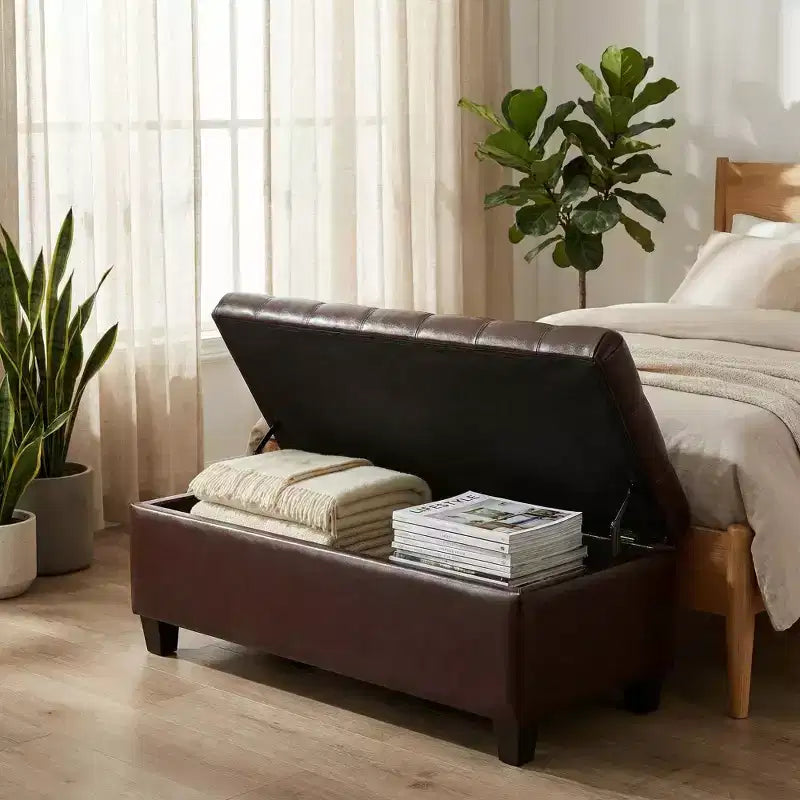Zeus & Ruta 50.25 Upholstered Storage Ottoman Bench with Safety Hinges for Bedroom, Living & Dining Room