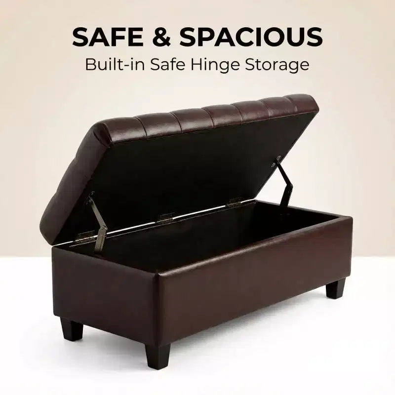 Zeus & Ruta 50.25 Upholstered Storage Ottoman Bench with Safety Hinges for Bedroom, Living & Dining Room