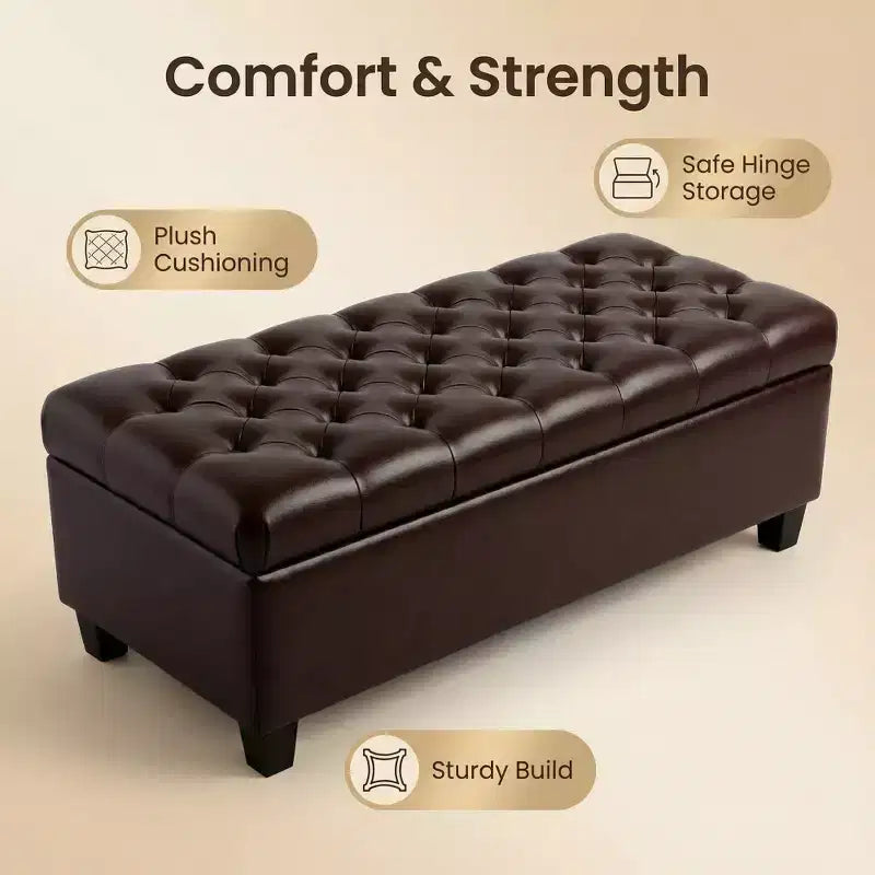 Zeus & Ruta 50.25 Upholstered Storage Ottoman Bench with Safety Hinges for Bedroom, Living & Dining Room