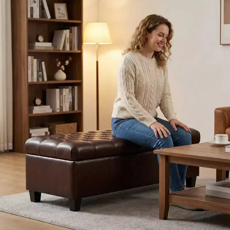 Zeus & Ruta 50.25 Upholstered Storage Ottoman Bench with Safety Hinges for Bedroom, Living & Dining Room