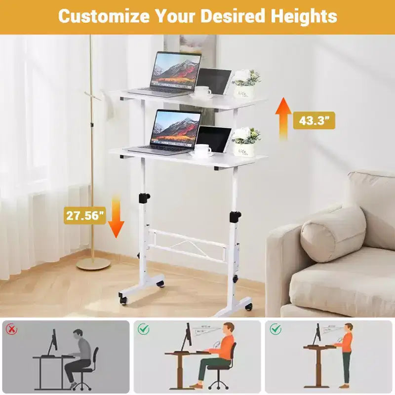 COZONY 32 Inch Mobile Standing Desk with Wheels, 3143 Height Adjustable Laptop Desk, Metal Frame