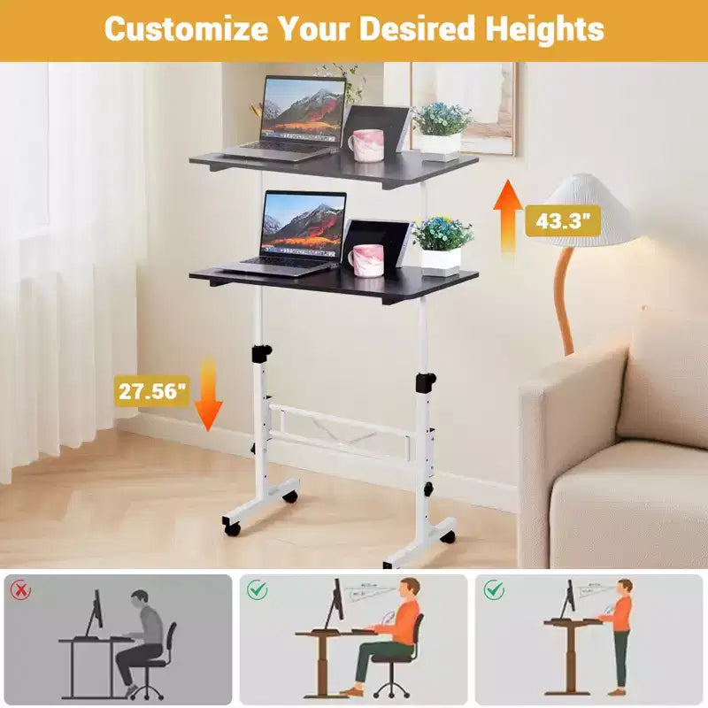 COZONY 32 Inch Mobile Standing Desk with Wheels, 3143 Height Adjustable Laptop Desk, Metal Frame