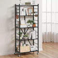 VEVOR 5-Tier Foldable Storage Shelf, 28W x 13D x 66H Inch Folding Metal Rack Shelving Unit, No Assembly Organizer Shelf with 5 Wheels & 4 Hooks,Black