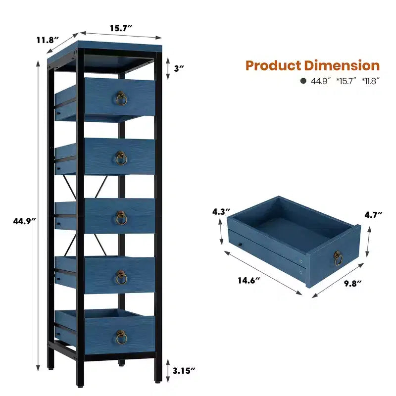 5-Tier Narrow Kitchen Storage Rack with Pull-Out Drawers, Fruit & Vegetable Display Stand Organizer for Pantry, Living Room, Bathroom