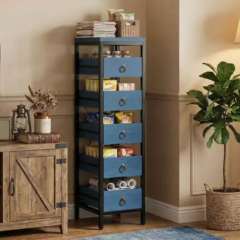 5-Tier Narrow Kitchen Storage Rack with Pull-Out Drawers, Fruit & Vegetable Display Stand Organizer for Pantry, Living Room, Bathroom