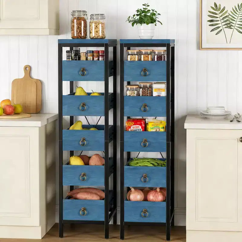 5-Tier Narrow Kitchen Storage Rack with Pull-Out Drawers, Fruit & Vegetable Display Stand Organizer for Pantry, Living Room, Bathroom