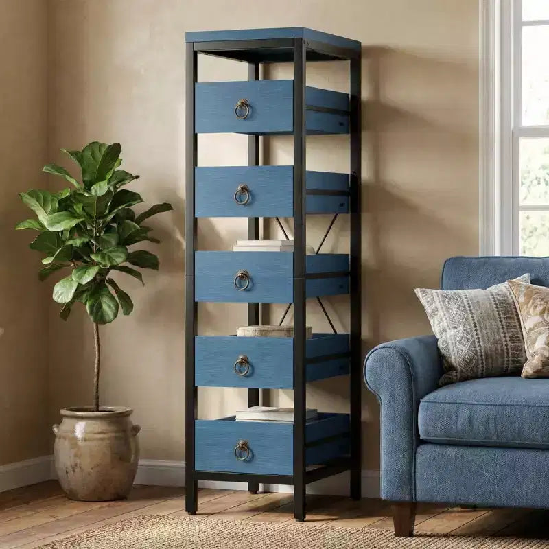 5-Tier Narrow Kitchen Storage Rack with Pull-Out Drawers, Fruit & Vegetable Display Stand Organizer for Pantry, Living Room, Bathroom