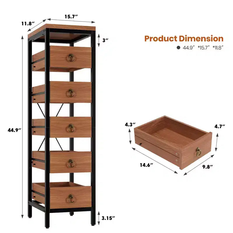 5-Tier Narrow Kitchen Storage Rack with Pull-Out Drawers, Fruit & Vegetable Display Stand Organizer for Pantry, Living Room, Bathroom