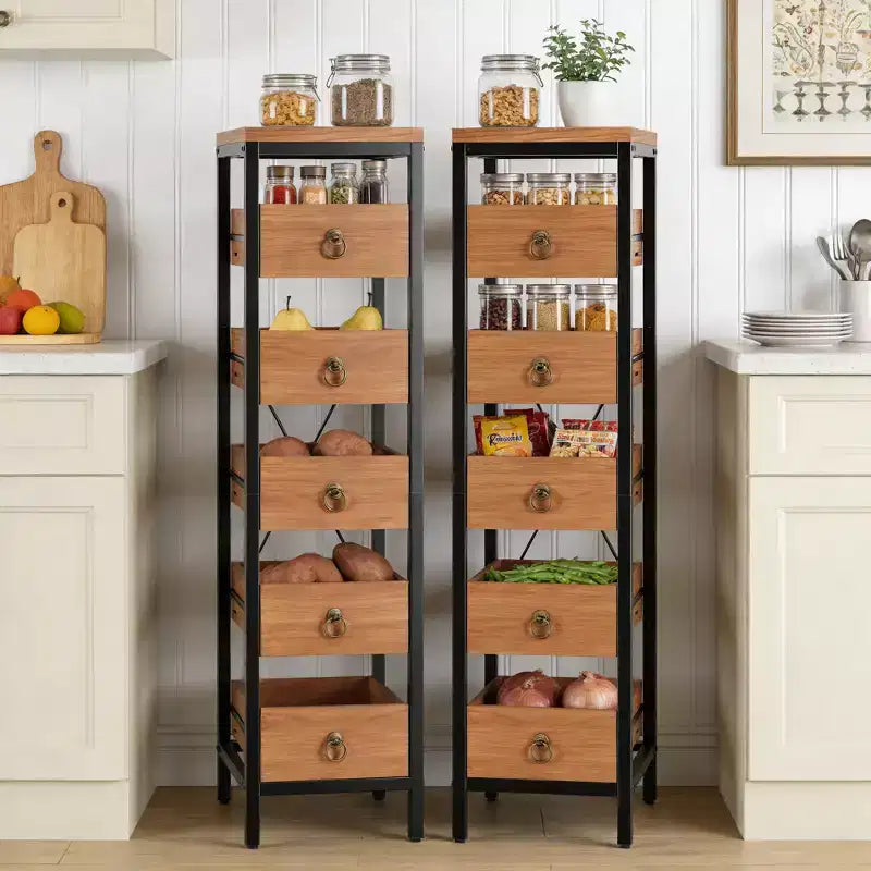 5-Tier Narrow Kitchen Storage Rack with Pull-Out Drawers, Fruit & Vegetable Display Stand Organizer for Pantry, Living Room, Bathroom