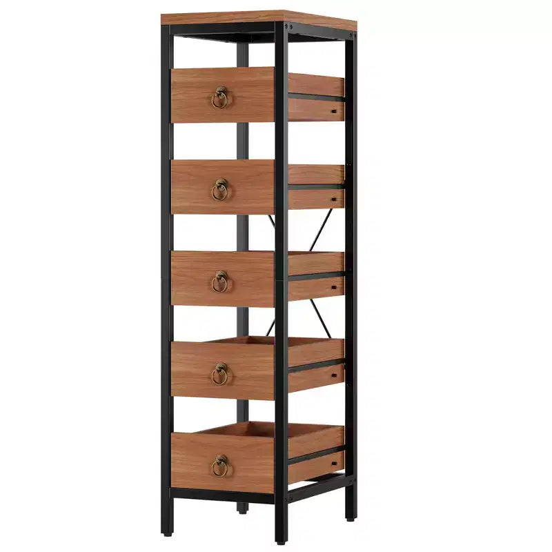 5-Tier Narrow Kitchen Storage Rack with Pull-Out Drawers, Fruit & Vegetable Display Stand Organizer for Pantry, Living Room, Bathroom