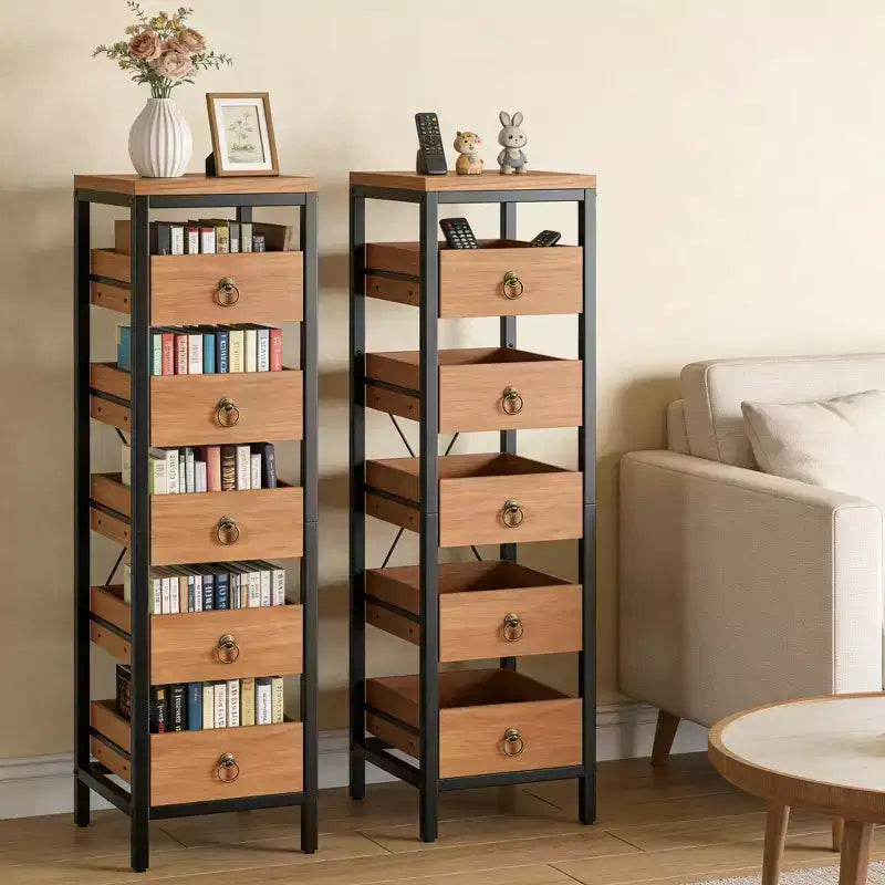 5-Tier Narrow Kitchen Storage Rack with Pull-Out Drawers, Fruit & Vegetable Display Stand Organizer for Pantry, Living Room, Bathroom