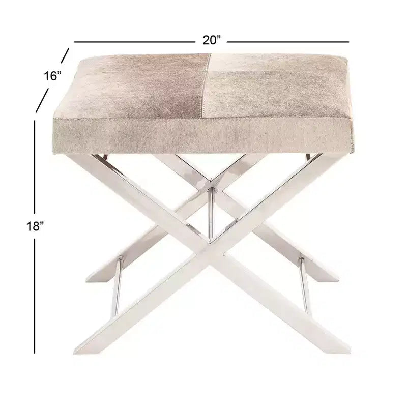Contemporary Stainless Steel Cowhide Stool Gray - Olivia & May