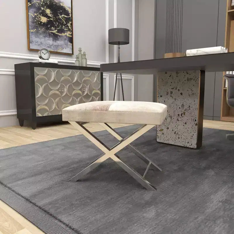 Contemporary Stainless Steel Cowhide Stool Gray - Olivia & May