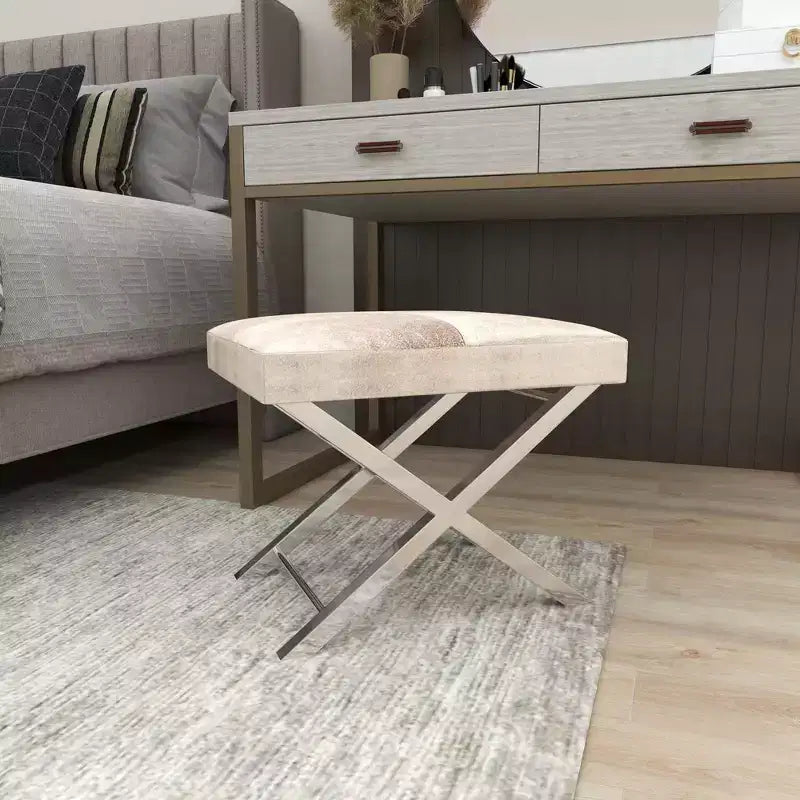 Contemporary Stainless Steel Cowhide Stool Gray - Olivia & May