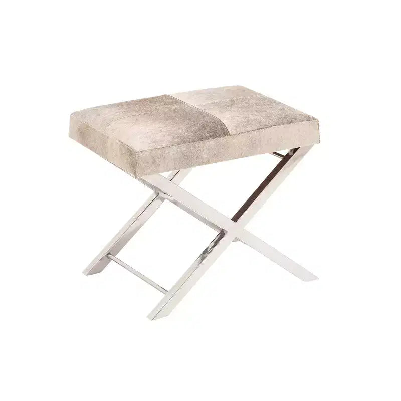 Contemporary Stainless Steel Cowhide Stool Gray - Olivia & May